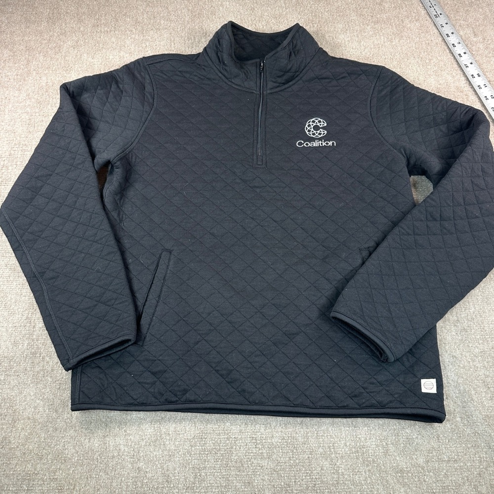Marine Layer Mens Medium Black Quilted Quarter Zip Pullover Coalition Logo
